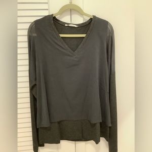 Eileen Kim mixed media v-neck charcoal tunic